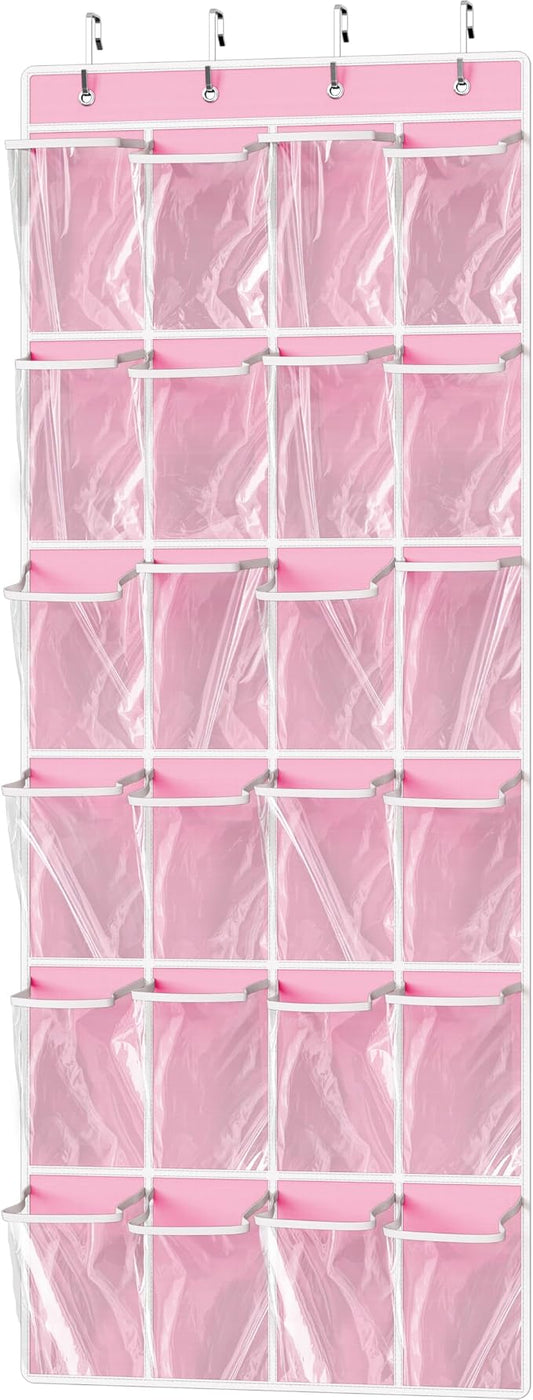 Simple Houseware 24 Pockets Large Clear Pockets Over The Door Hanging Shoe Organizer, Pink (56" x 22.5") by SimpleHouseware