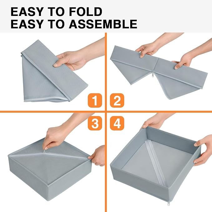 DIMJ Drawer Organizer Clothes, 15 Pack Underwear Organizer, Foldable Closet Bins, Sock Organizer Bra Cube, Fabric Dresser Box for Clothes, Bra, Socks, Tie (Grey) - Image 6