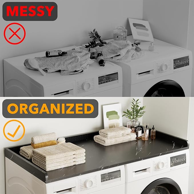 SpaceAid Washer Dryer Countertop, Laundry Wood Shelf Topper with Edge, 54" Width x 27.5" Depth Cover Guard Organizer for Washer and Dryer Laundry Hamper Counter Storage Organization (Black Marble) - Image 4