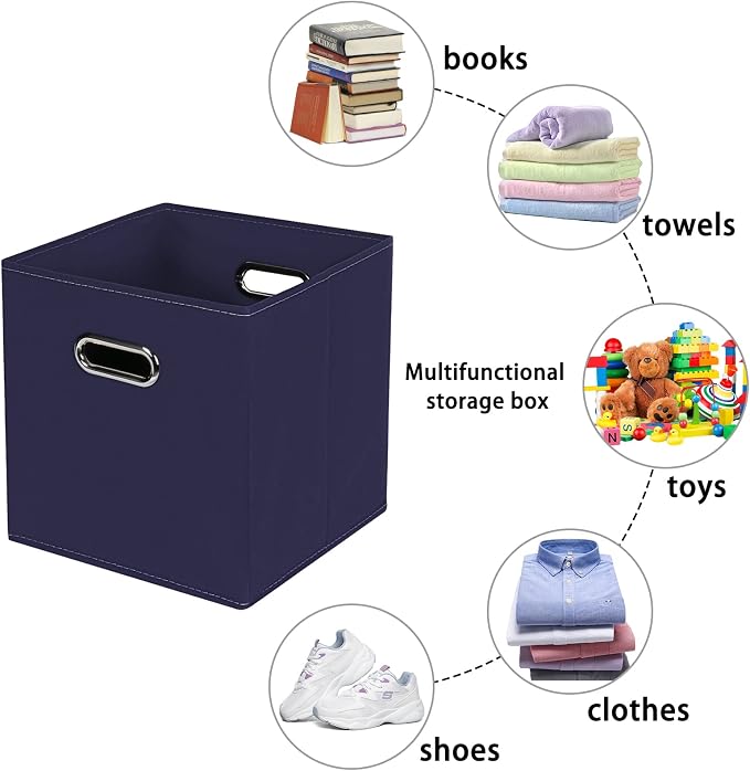 Navy Blue Fabric Storage Bins, Set of 3, 11x11x11, Foldable Cube Bins for Cloth or Accessory Storage - Image 3