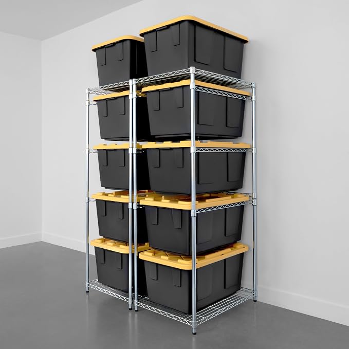 SafeRacks 2 Pack 5-Tier Steel Tote Rack - Maximize Space, Declutter, Organization, NSF Certified, Bin Storage for Garage, Pantry, Kitchen, Workspace, 5 Shelves, 31″ x 23″ x 68″, Zinc - Image 2