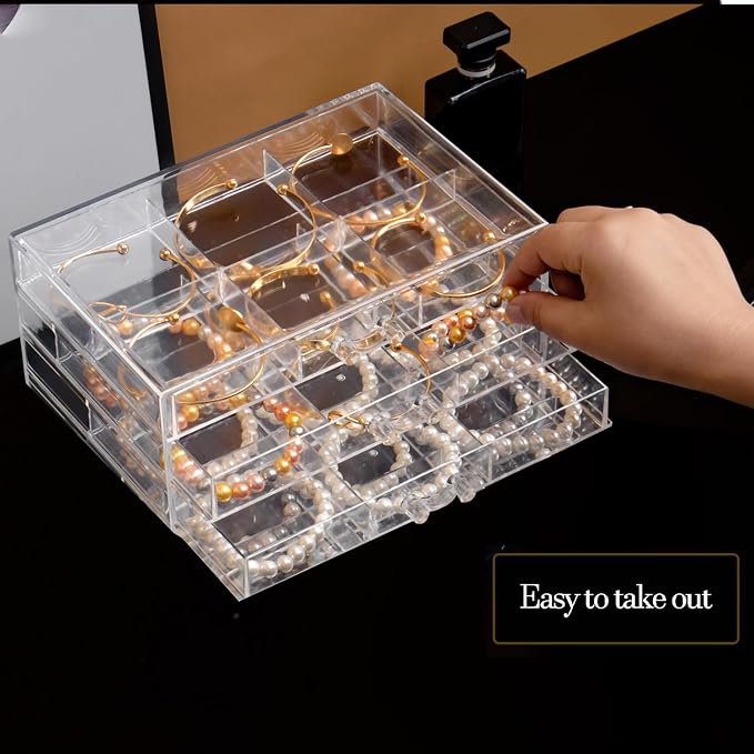 SPAKOWN Earring Organizer, Acrylic Earring Box Large 18 Compartments Jewelry Holder Organizer with 3 Drawers Stackable Earring Bracelet Storage Case Jewelry Boxes for Women (Clear) - Image 2