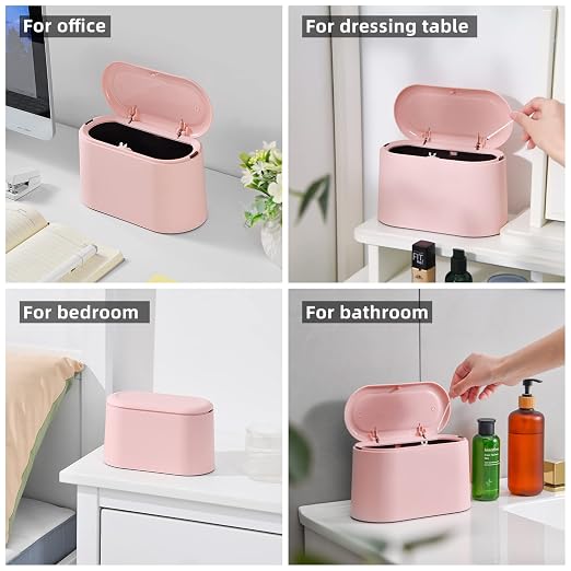 SUBEKYU 0.5 Gal Mini Countertop Trash Can with Lid for Desktop, Small Garbage Can for Office, Tiny Wastebasket,Pink - Image 6