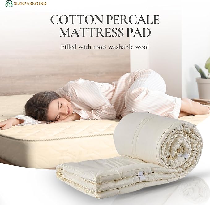 Sleep & Beyond myPad 100% Washable Wool Mattress Pad 0.5 inch Thick Luxurious Comfort - Wool Fibers - Chemical -Free - All -Season Bedding Solution Long -Lasting - Twin XL 39x81 inch