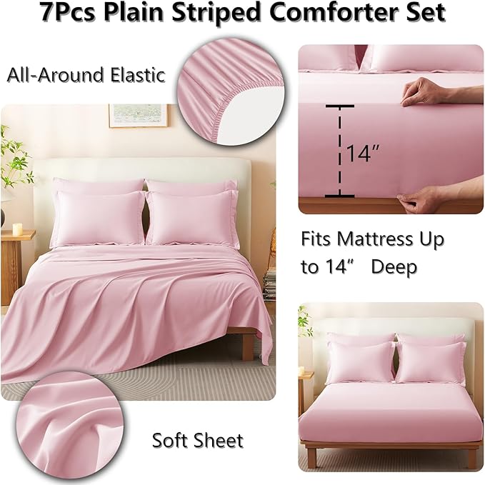 CozyLux Full Comforter Set - 7 Pieces Bed in a Bag Pink Comforter Set with Sheets Luxury Bed Set All Seasons, Soft Bedding Set with Down Alternative Comforter, Sheets, Pillowcases & Shams