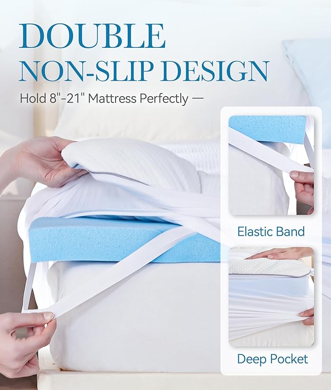 BDEUS Waterproof Dual Layer Memory Foam Mattress Topper King Size, 2 Inch Gel Memory Foam Plus 500 GSM Down Alternative Quilted Pillow Top Mattress Pad Cover for Kids, Pets