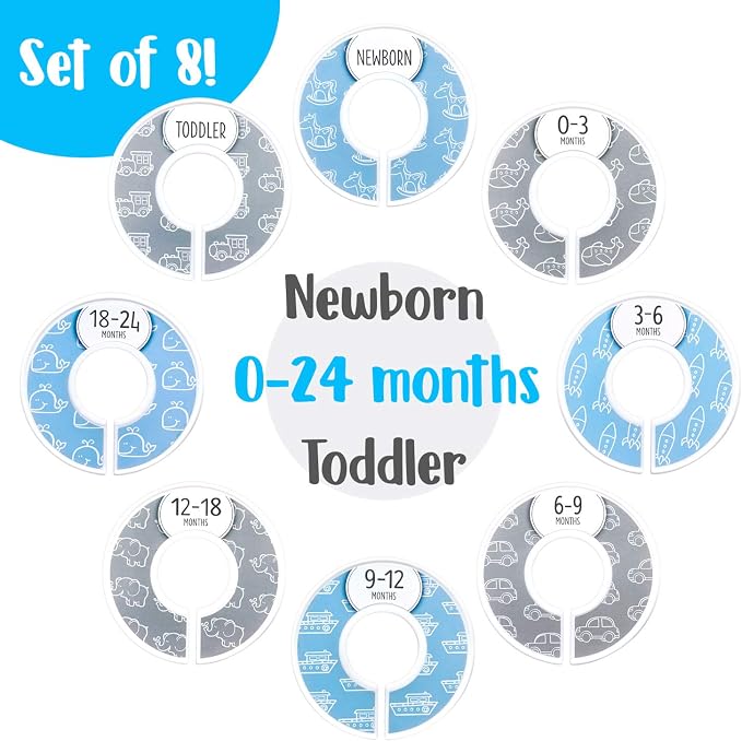 Eli with Love Baby Closet Dividers (Baby Blue) – Fits 1.5" Rod - Set of 8 Baby Clothes Organizers – Organize Nursery Hangers Size/Age - Image 4