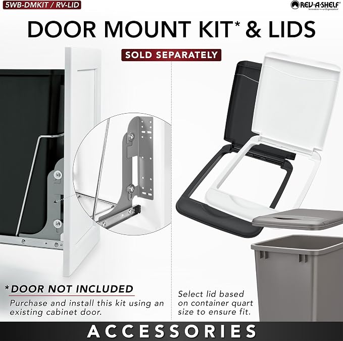 Rev-A-Shelf RV-18KD-18C S Double Pullout Trash Can for Kitchen Cabinets 35 Qt Garbage Recycling Bin on Full Extension Slides, Black - Image 6
