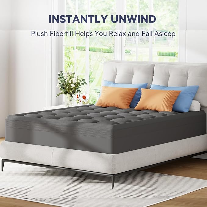 ELEMUSE Dual Layer 3 Inch Memory Foam Mattress Topper King, 2 Inch Cooling Gel Memory Foam Plus 1 Inch Down Alternative Pillowtop Mattress Pad with Cooling Cover, Soft Comfort Support, Grey