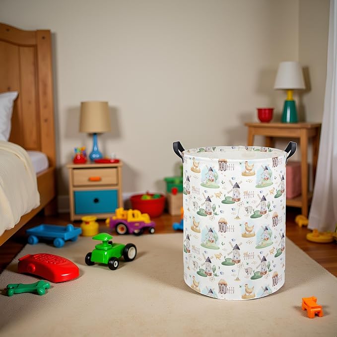 HIYAGON Kids Baby Laundry Basket Boys Baby Laundry Hamper Dirty Clothes Organizer Toy Storage Bin Nursery Hamper for Bedroom Room Decor(Farm) - Image 3