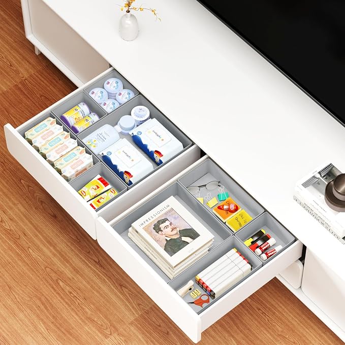 DIMJ Drawer Organizer Clothes, 12 Pack Dresser Organizer, Foldable Closet Organization and Storage Dividers, Fabric Dresser Drawer Organizers for Underwears, Nursery, Baby Clothes, Socks, Tie (Grey) - Image 7