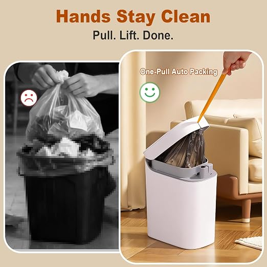 funest Bathroom Trash Can with Lid, Automatic Motion Sensor Trash Can, 3.5 Gallon Garbage Can, Type-C Rechargeable, Bag-Holding Design, One-Pull Auto Packing, Quiet-Close Hinge for Bedroom, Office - Image 5