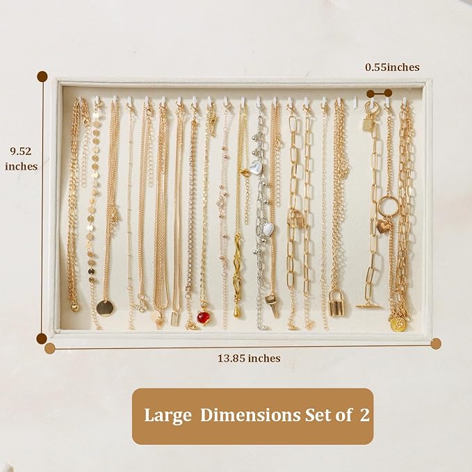 Large Velvet Jewelry Tray 2 Pack Stackable Jewelry Display Drawer Inserts Trays Organizer for Earring Bracelet Necklace Ring (Beige, 20 Hooks) - Image 3