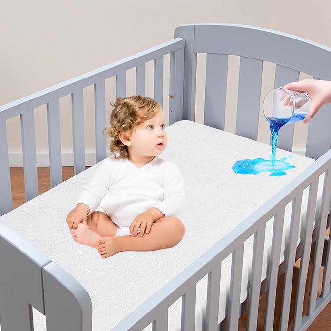 Moonsea Crib Mattress Protector, Waterproof Crib Mattress Pad Cover, Smooth Top Mattress Protector for Kids, Breathable Skin Friendly and Noiseless Fitted Sheet,Viscose Terry,2 Pack