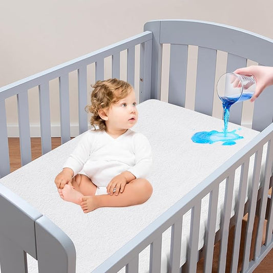 Moonsea Crib Mattress Protector, Waterproof Crib Mattress Pad Cover, Smooth Top Mattress Protector for Kids, Breathable Skin Friendly and Noiseless Fitted Sheet,Viscose Terry,2 Pack