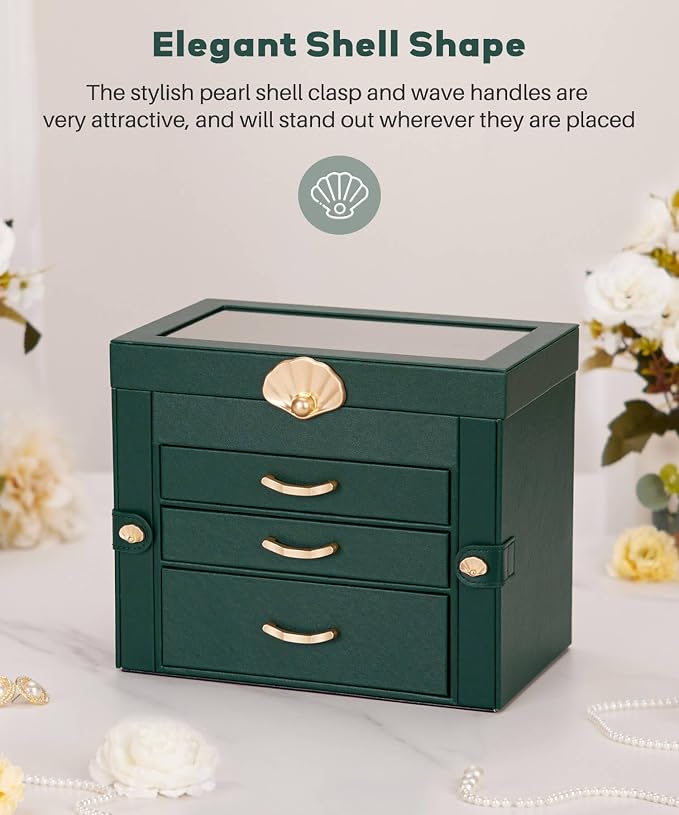 Enthralite Jewelry Box with 3 Drawers: Display Organizer for Earrings Necklaces - Gifts for Girls Women (Forest Green) - Image 8
