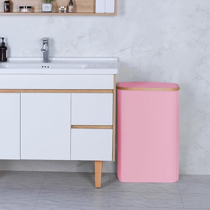Slim Laundry Basket,60L Laundry Hamper with Lid, Tall Hamper for Laundry,Dirty Cloth Hamper with Bamboo Handle for Toys,Towels, Clothes Organizing,Pink - Image 5