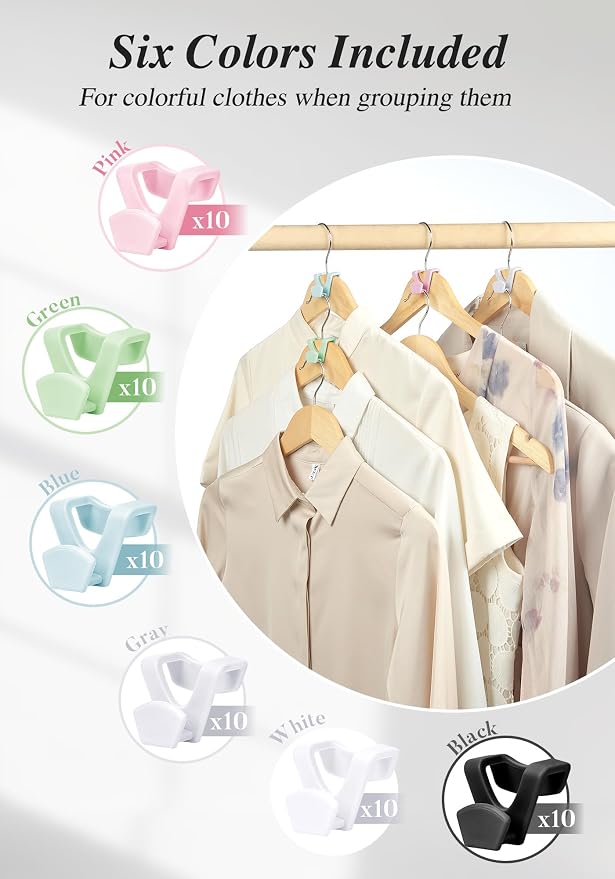 HOUSE DAY Closet Organizers and Storage 60 Pack, Space Saving Hanger, College Dorm Essentials for Girls, Multicolored Clothes Hangers Connectors, Dorm Rooms Space Saver Multicolored - Image 5
