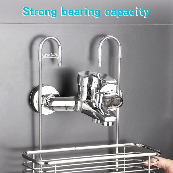 YQh Stainless steel double-layer shower rack, shower room hanging bathroom organizer, storage rack installed on the hanging bar or door, can store shampoo, hair conditioner, shower gel (double) - Image 5