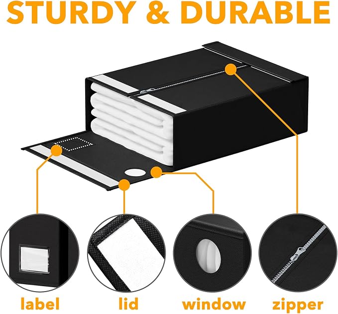 SpaceAid 6 Pack Bed Sheet Organizer and Storage, Foldable Sheet Organizer with Window for Linen Closet, Set Folder Keeper for Queen & King Size Bedding Storage (Black) - Image 6