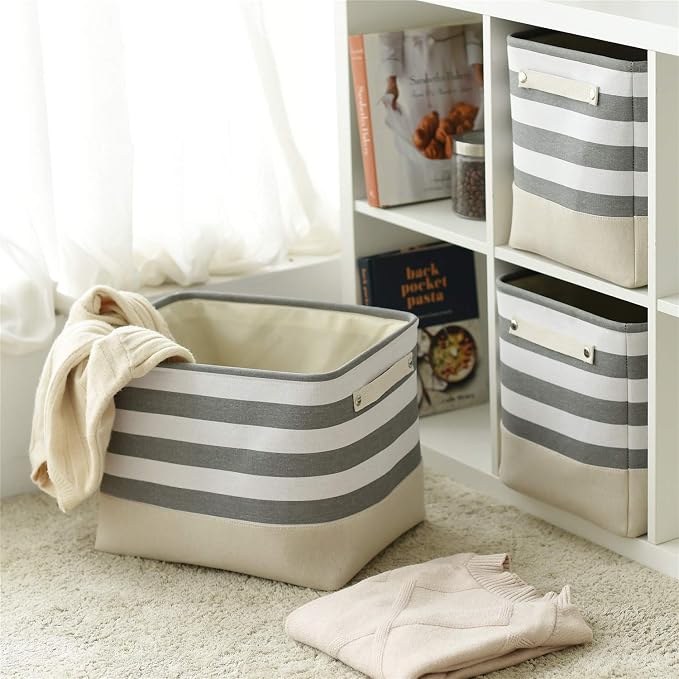 TheWarmHome Extra Large Cube Storage Bins Baskets for Organizing, Sturdy Fabric Storage Basket Cube W/Handles, Decorative Foldable Storage Baskets for Shelves Closet Nursery Toy (3 Pack 16×12×12inch) - Image 3