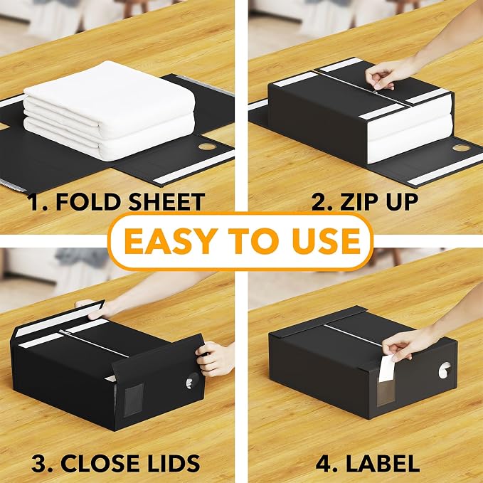 SpaceAid 9 Pack Bed Sheet Organizers and Storage, Foldable Sheet Organizer with Window for Linen Closet, Set Folder Keeper for Queen & King Size Bedding Storage (Black) - Image 3