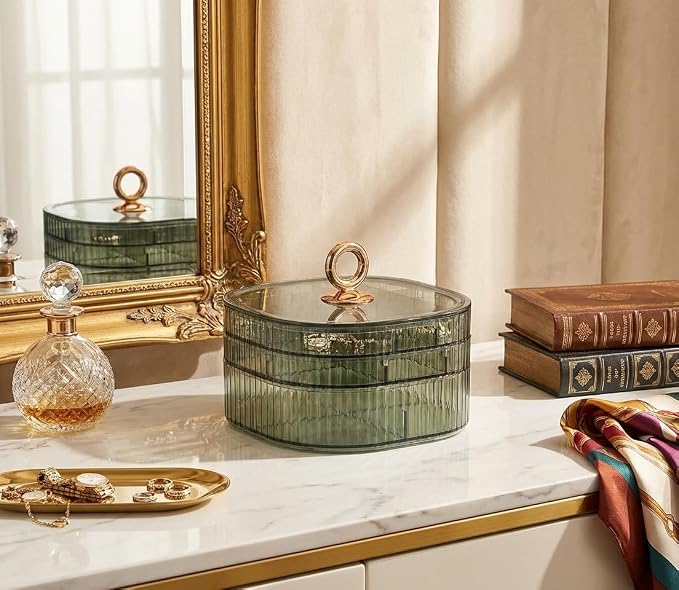 HALAFE Jewelry Box, 3-Layer Acrylic Jewelry Organizer with Handle, Clear Jewelry Boxes for Women Girls, Make up Organizer, Jewelry Storage Holder (Clear) - Image 5