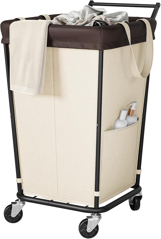 160L Laundry Hamper with Wheels and Handle, 2-Section Rolling Hamper for Laundry, Large Laundry Basket with Wheels, Rolling Laundry Basket Clothes Hamper for Home, Bathroom and Dorm(Beige) by Wawocs