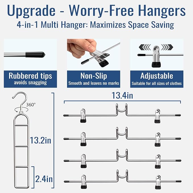 Pants Hangers With Clips, Newly Upgraded Detachable Space Saving Hangers for Skirts, Shorts & Trousers with Non slip clip,Heavy Duty Skirt Hangers - Hanging Closet Organizer And Storage,Patent Pending - Image 9