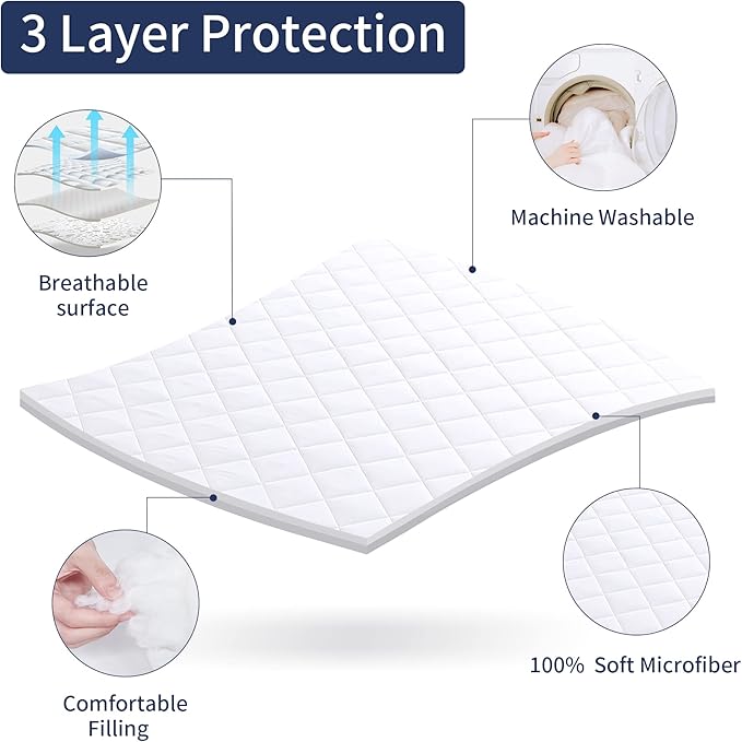 HOMBYS Air Mattress Pad Queen Size, Soft Quilted Air Mattress Cover, Breathable & Noiseless Mattress Topper with Deep Pocket, Stretches up to Fits 15-23 Inch,Cover ONLY