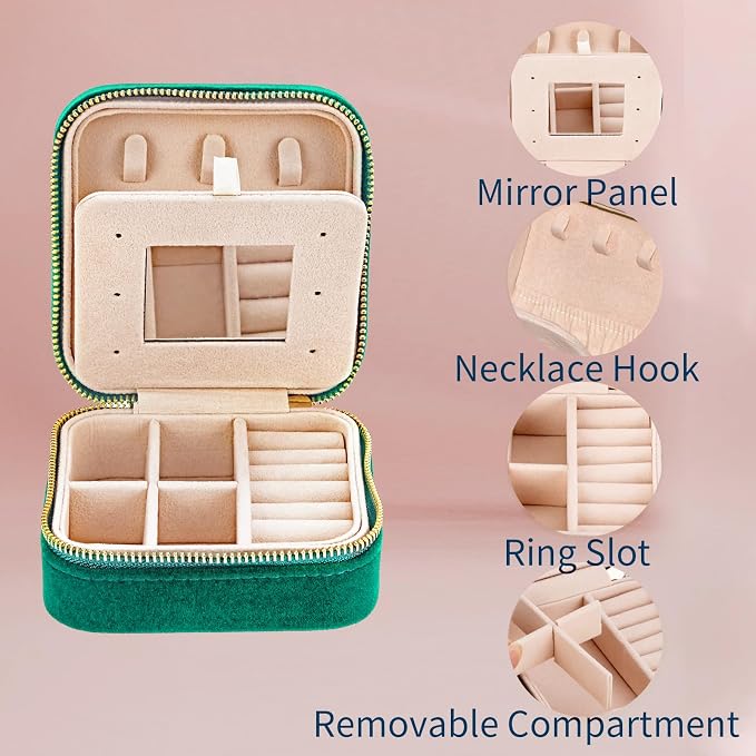 Travel Velvet Jewelry Box with Mirror, Mini Gifts Case for Women Girls, Small Portable Organizer Boxes for Rings Earrings Necklaces Bracelets - Image 5