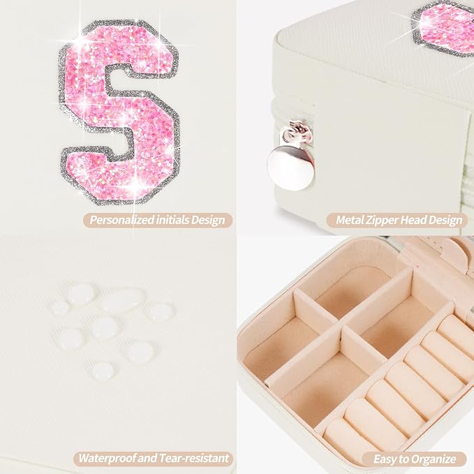 Uygafly Travel Jewelry Case - Personalized Jewelry Box for Women,Small Cute Jewelry Organizer Storage Aesthetic,Travel Essentials Birthday Gifts | Cream,S - Image 4