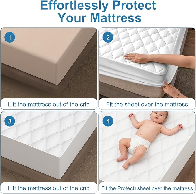 2Pack Waterproof Crib Mattress Protector,Cotton 52X28 Fitted Crib Sheets Crib Mattress Protector Sheets,Soft Toddler Bed Sheets,Washable Infant Fitted Baby Bed Sheets (White, 52X28inch)