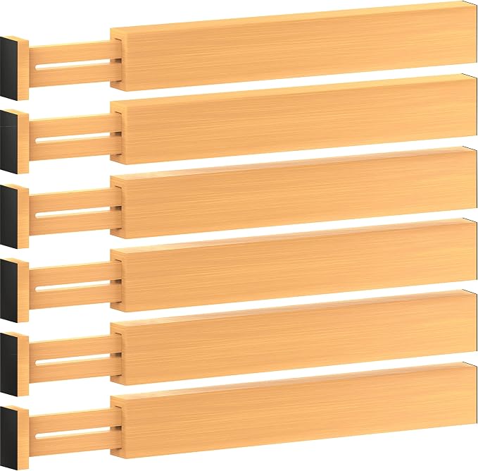 6-Pack Bamboo Drawer Dividers - 2.6 in High, Adjustable 16 to 22 in Expandable Drawer Organizers and Dresser Separators for Clothes, Bedroom, Bathroom, Kitchen, and Office Organization and Storage - Image 9