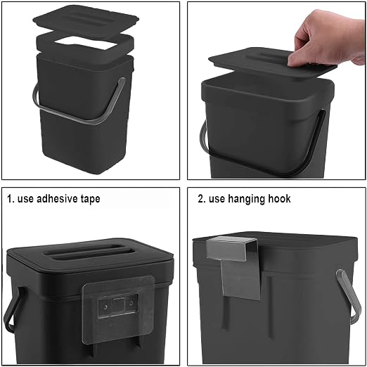 LALASTAR Mini Countertop Trash Can, Compact Waste Basket Garbage Can, Small Trash Bin with Lid for Desk/Office/Dorm, 3L/0.8 Gal, Black - Image 7