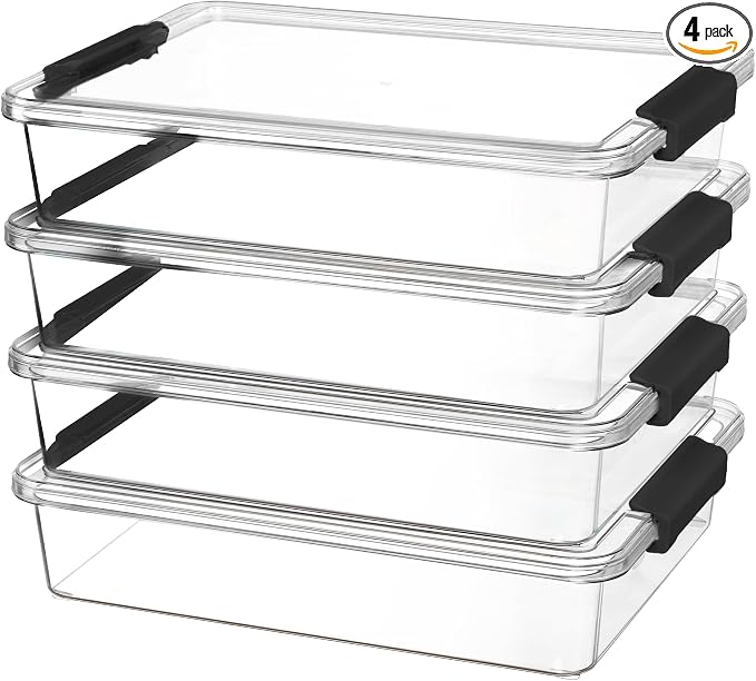 Vtopmart 6 Qt Plastic Storage Bins with Lids, Clear Sensory Bins, Arts Crafts Organizers and Storage, Stackable Containers for Home Office and School Supplies, 4 Pack, Black by Vtopmart