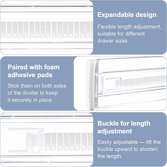 5 Pack Adjustable Drawer Dividers (12.3-18") 6" High Expandable Clear Drawer Dividers for Kitchen, Bedroom & Office Dresser Drawer Organizers for Clothes, Utensils and Baby Nursery Storage - Image 4