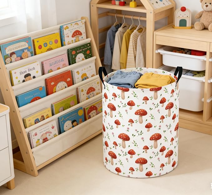 Baby Laundry Basket Baby Nursery Hamper Kids Laundry Basket Toy Storage Bin for Boys Room Decor Gift Baskets for Bedroom Bathroom(Mushroom) - Image 3