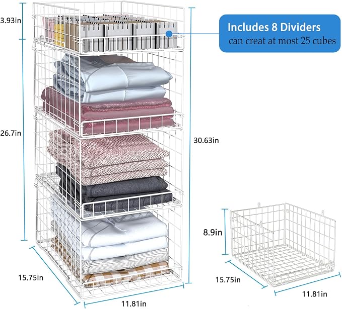 Cidaziya Closet Organizers and Storage Shelves for Clothes, Collapsible Stackable Storage Bins Organizer Baskets Containers Drawers for Truck Camper Closet RV Closets Pantries Cupboard Wardrobe - Image 3