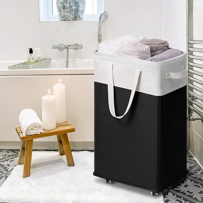 Goodpick Hamper with Wheels 75L 2-Pack, Tall Laundry Basket with Removable Wash Bags, Rolling Black Laundry Hamper for Corner Dorm, Large Collapsible Laundry Baskets - Image 7