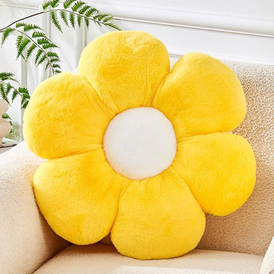 Daisy Shaped Throw Pillow - 15.7In Plush Cute Flower Seating Cushion for Sofa Couch Bed