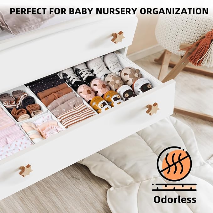Criusia Drawer Organizer Clothes 6 Pack White- Dresser Organizer Bins for Closet Bedroom - Baby Clothes Organizers and Storage for Nursery Organization -Sock Underwear Drawer Organizer Divider - Image 4