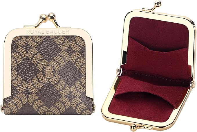 Royal Bagger Mini Ultra-Thin Jewelry Box & Kiss Lock Purse – Signature Coated Canvas, Women's Essential 8120 (Coffee) by ROYALBAGGER