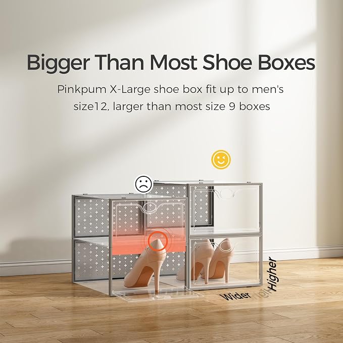 Pinkpum 15 Pack X-Large Shoe Storage Boxes Fit Size 11, Shoe Organizer for Closet Clear Plastic Stackable Shoe Dispaly Case Bins Holder, Sneaker Storage for Sneakerheads Gray - Image 3
