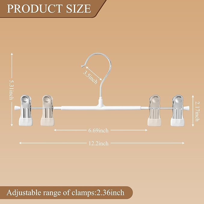 Pants Hangers with Clips 60 Pack Adjustable Skirt Hangers for Women Non-Slip Trousers Hanger for Jeans Shorts Clothes Hanger for Pants Heavy Duty Space Saving,White,12Inch - Image 6