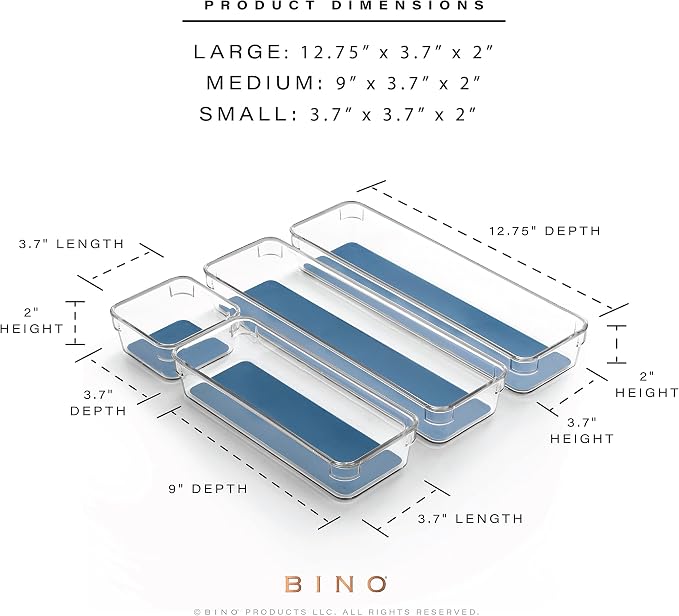 BINO | 4-Piece Drawer Organizer Bin Set - Navy, Small | THE MODULAR+ | Multi-Purpose Storage | Soft-Grip Lining and Non-Slip Rubber Feet | Durable | BPA-Free | Desk Drawer Organizer | Vanity Organizer - Image 3