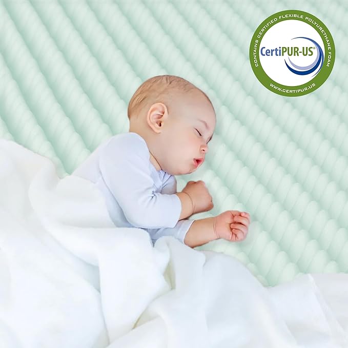 Greaton, 2-Inch Convoluted High Density Foam Mattress Topper, CertiPUR-US Certified for Superior Comfort and Support, King, Green