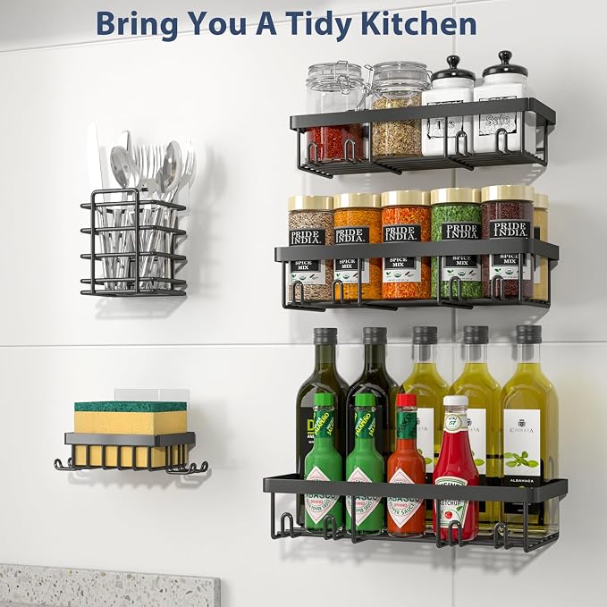 Liuoud 5 Pack Shower Caddy Organizer Rack Shelf for Inside Shower, Adhesive Bathroom Wall Storage Basket Rustproof Stainless Steel Shampoo Holder, Bathroom Accessory Decor Set, Black. - Image 8