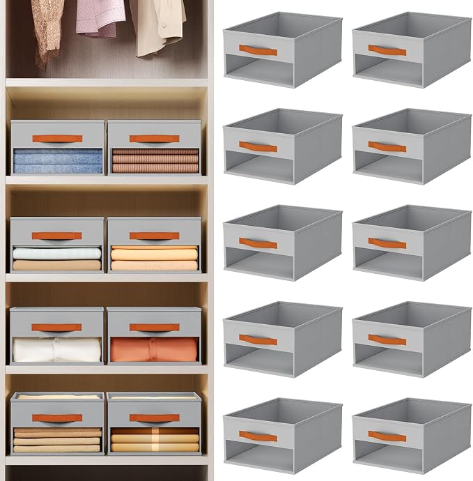 Homsorout Drawer Organizers and Storage - 10 Pack Foldable Pants Organizer with Clear Window & Handles, Fabric Closet Organizer for Clothes, Jeans, Sweaters, Towels, T-shirt, Scarf (Grey) - Image 2