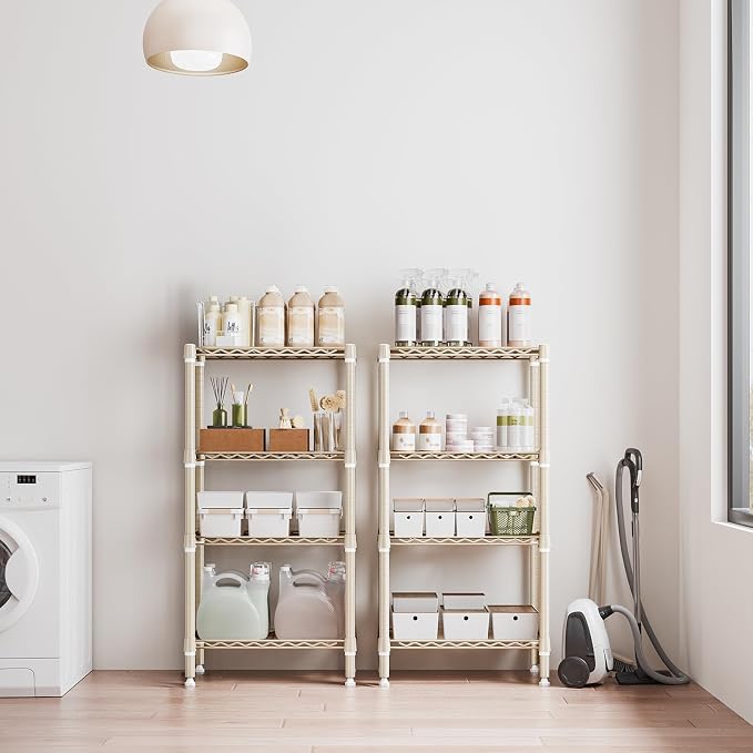 M MZG 1000 lbs 4-Shelf Standing Storage Shelves Heavy Duty Metal Shelving Unit Adjustable Wire Rack for Office Garage Kitchen, Light Tan 11.8 D x 23.6" W x 47.5" H - Image 4